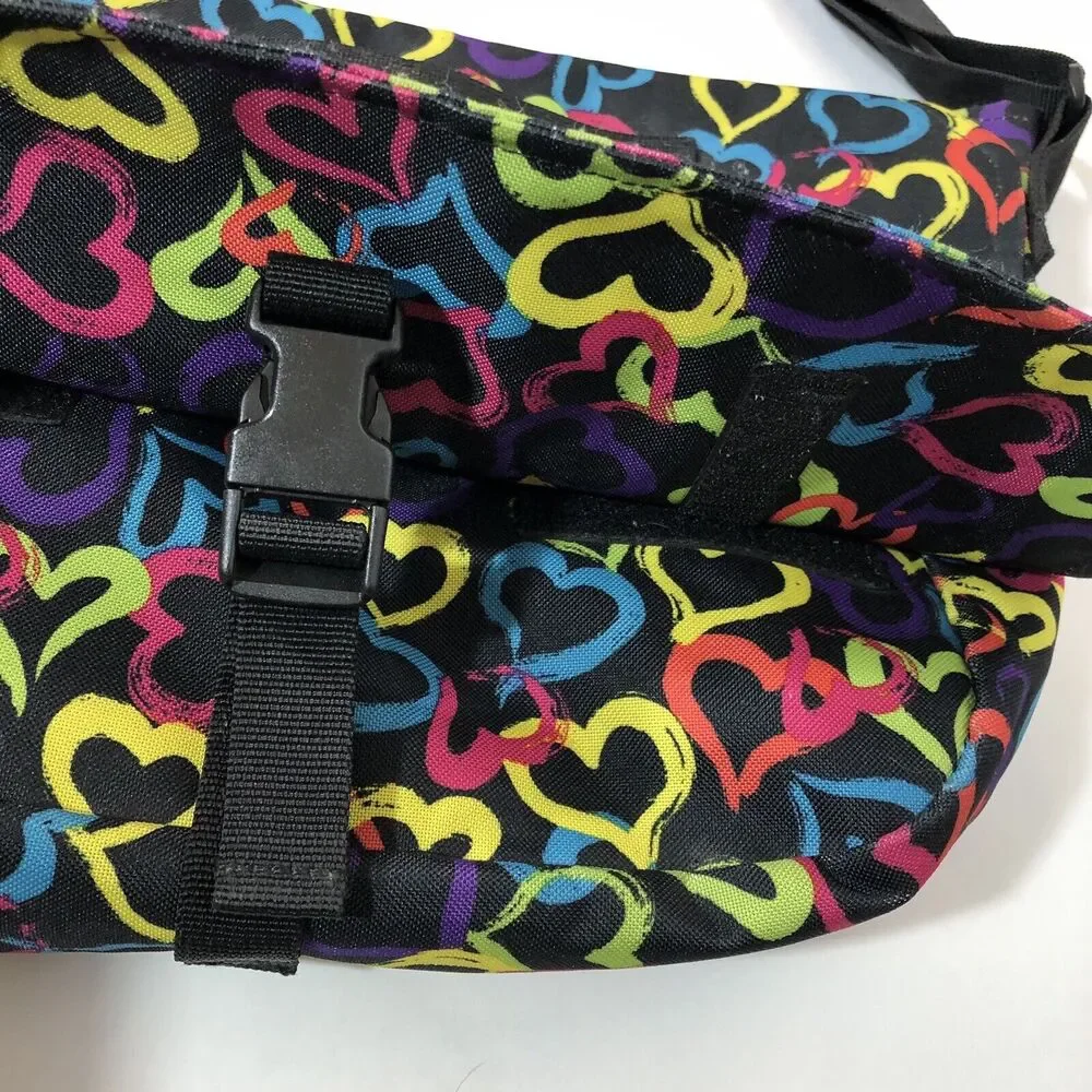 Yak Pak Black Brights Hearts Messenger Bag Bookbag Travel Shoulder Strap Bag